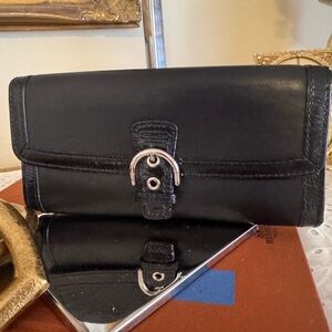 Black Leather Wallet with Silver Buckle